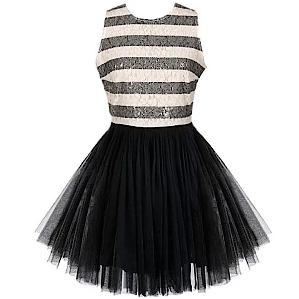 RICKETY RACK #2 Sequin Striped Mesh Ballerina Dress MEDIUM